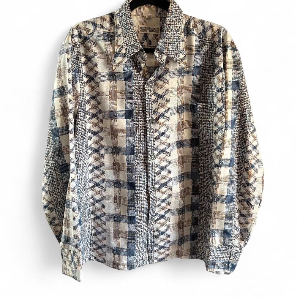 Spire California Abstract Geometric Plaid Long Sleeve Shirt – Size L
